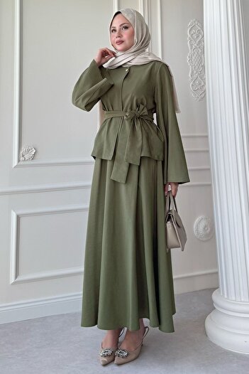 InStyle Wide Sleeve Modal Khaki Skirt Suit