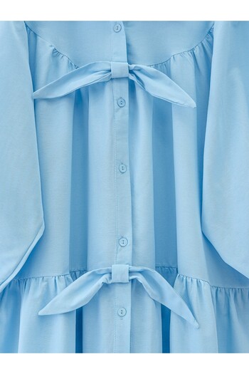Modamorfo Buttoned front ribbon detailed loose shirt -blue