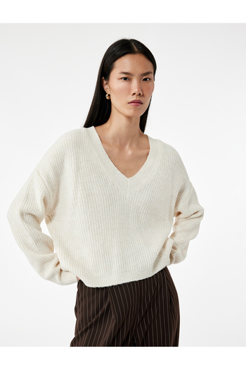 Koton Long Sleeve V Neck Knit Sweater