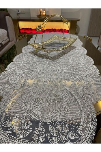 Tekstilsa Luxury Runner Salon Room Τραπεζάκι σαλονιού Τραπεζομάντιλο Γαλλικό Δαντελένιο Προίκα (Cappuccino) 1τμχ New Runner (133X45CM