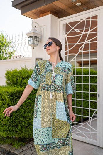 Meis Concept Πράσινο φόρεμα με σχέδιο casual - L - Πράσινο