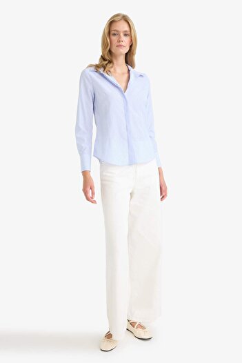 DeFacto Fitted Striped Button Poplin Long Sleeve Shirt D3172Ax24Au