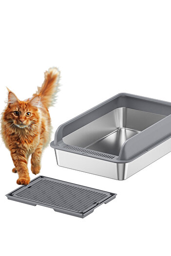 KidLe Large Stainless Steel Cat Litter Box Kitty Litter Box