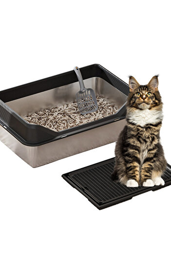 KidLe Stainless Steel Cat Litter Box Metal Cat Litter Box