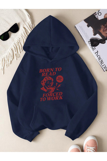 uyguntarz Unisex Born to Read Printed Oversize Sweatshirt