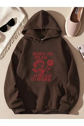 uyguntarz Unisex Born to Read Printed Oversize Sweatshirt