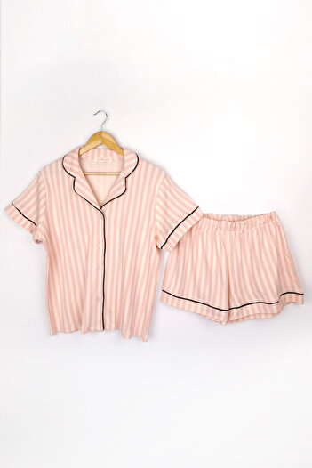 Le Mabelle Powder Striped Combed Cotton Women's Pajama Set