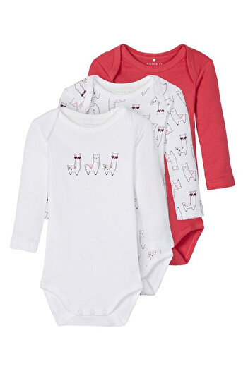 Name it 3 Pack Full Sleeves Printed Bodysuits - White & Red