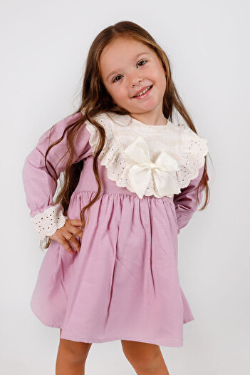Le Mabelle Lilac Scallop Collar Linen Girls' Dress - Trinetta