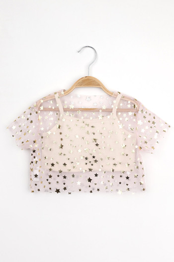 Le Mabelle Powder Star Printed Girl's Tulle Crop