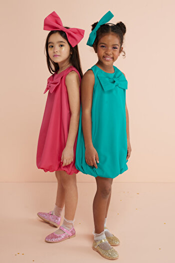 Le Mabelle Girl's Balloon Dress with Mint Bow Detail - Lolita