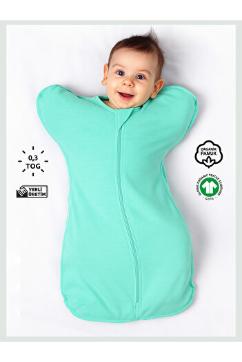Zuppers Organic Cotton Butterfly Swaddle Sleeping Bag - Nile Green - 0.3 Tog
