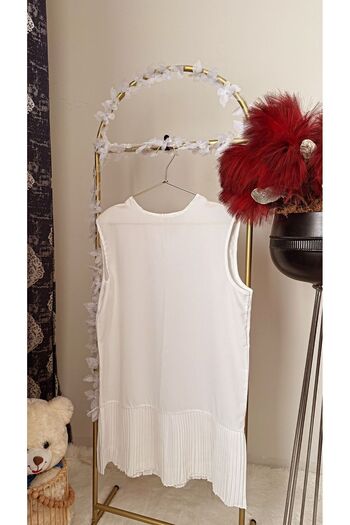 PAWWY Women's Sleeveless Hijab Ecru Pleated Women's Undershirt Tunic