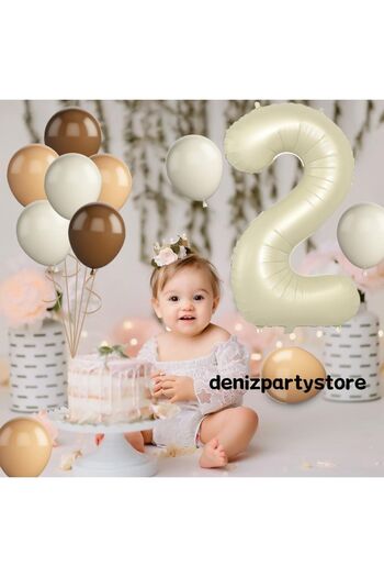 Deniz Party Store CREAM 2 AGE FOIL 4 SEA SAND 4 TEN 2 BROWN BALLON SET