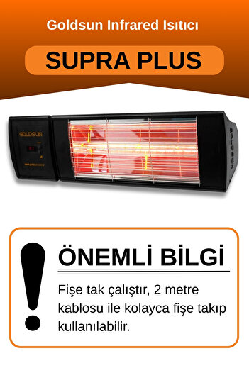 GOLDSUN Supra Plus 2000 Watt GSS20P Kumandalı Suya Dayanıklı Elektrikli İnfrared Isıtıcı-Siyah