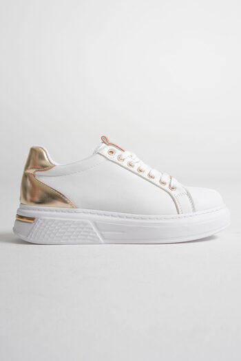 EMOYRA White Women's Sports Shoes with Gold Detail