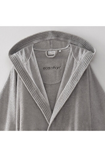 Ecocotton Ecosoft New ανδρικό μπουρνούζι 100% οργανικό βαμβάκι Dobby Grey