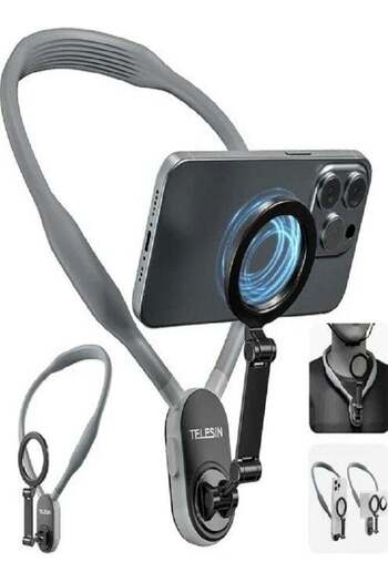 TELESIN Magnetic Neck Phone Holder – 360° Rotating Hands-Free Mount for Vloggers, Video Recording