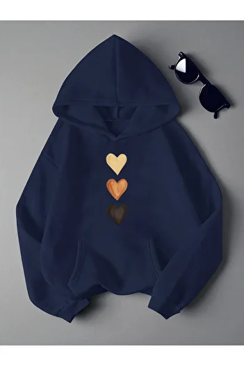 uyguntarz Unisex Row Heart Printed Oversize Sweatshirt