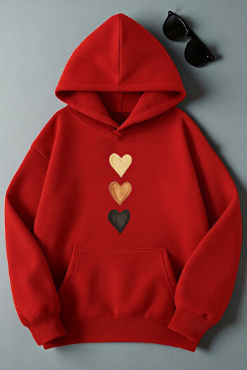 uyguntarz Unisex Row Heart Printed Oversize Sweatshirt