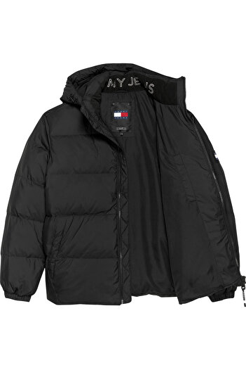 Tommy Hilfiger Men's Brand Logo Full Zipper Hooded Black Coat Suitable for Daily Use Dm0Dm19