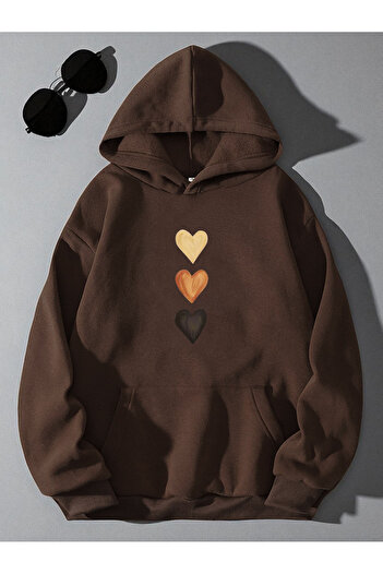 uyguntarz Unisex Row Heart Printed Oversize Sweatshirt