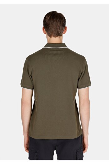 Colin's Regular Fit Polo Neck Plain Men's Green Knitted Pocketless Short Sleeve T-Shirt