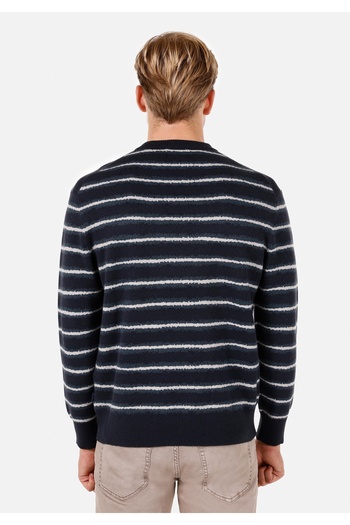 Colin's Regular Fit Round Neck Striped Men's Navy Blue Sweater