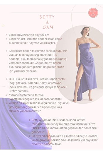 BETTY & SAM Straplez Korseli Mor Yırtmaçlı Saten Elbise