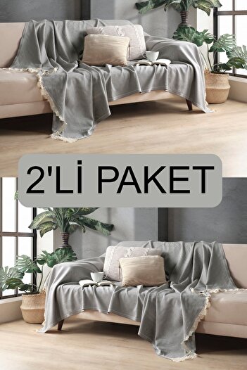 Miracolo Home Gri Pamuklu Dekoratif Koltuk Örtüsü Set 170x230 Boyutlu Optimal Kaymaz Tasarım (2 ADET)