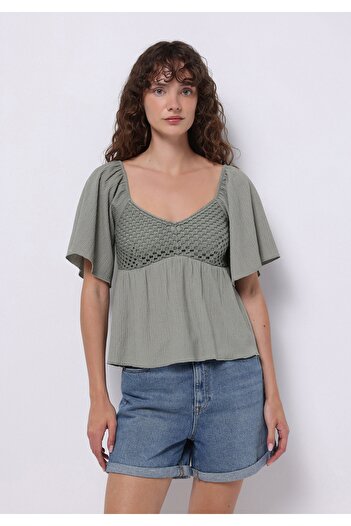 Colin's Regular Fit V-Neck Jacquard Women's Green Short Sleeve T-Shirt