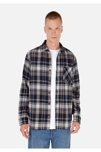 Colin's Comfort Fit Shirt Neck Plaid Men's Navy Blue Long Sleeve Shirt