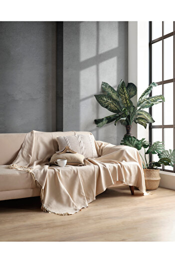 Miracolo Home Açık Kahve Pamuklu Dekoratif Koltuk Örtüsü Set 170x230 Boyutlu Optimal Kaymaz Tasarım (2 ADET)