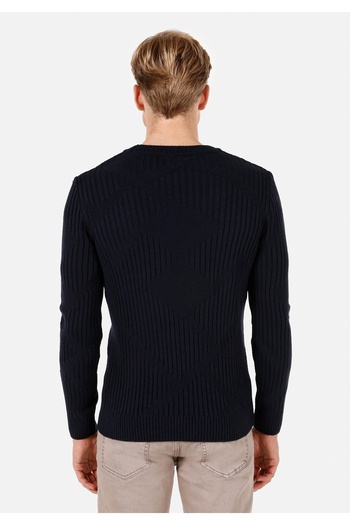 Colin's Regular Fit Round Neck Jacquard Men's Navy Blue Sweater