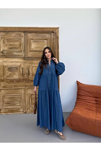 PREMİER VİE Tesettüe V-Neck Jeans Dress