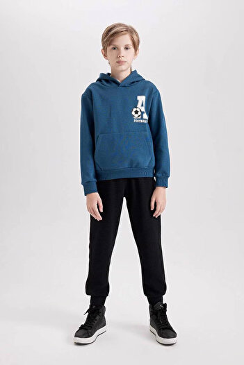 DeFacto Kangaroo Pocket Sweatshirt Jogger Sweatpants Indigo Boy's Bottom-Top Set D2036A8/In263