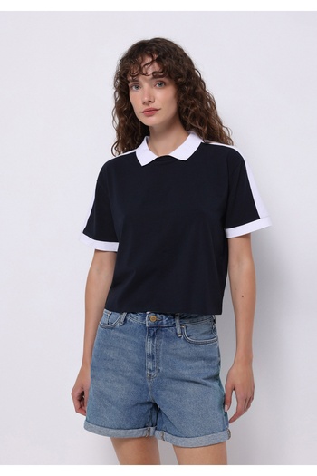 Colin's Regular Fit Polo Neck Plain Women's Navy Blue Short Sleeve T-Shirt
