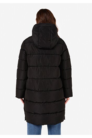 Colin's Regular Fit Hooded Snap Fastener Lined Water Resistant Women's Black Coat