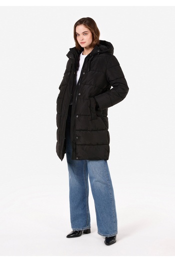 Colin's Regular Fit Hooded Snap Fastener Lined Water Resistant Women's Black Coat