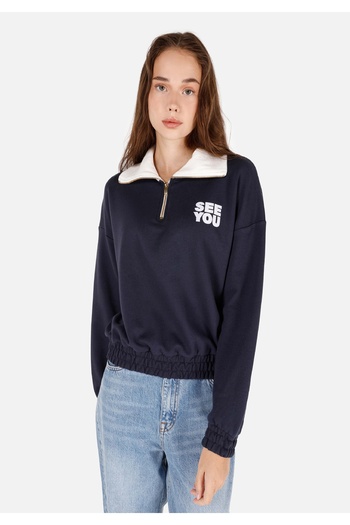 Colin's Regular Fit Zippered Women's Navy Blue Sweatshirt