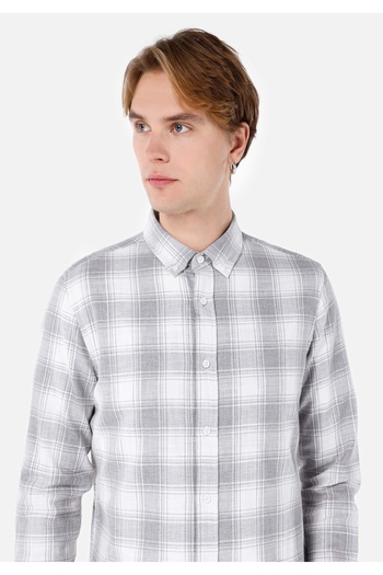 Colin's Slim Fit Πουκάμισο με λαιμόκοψη καρό ανδρικό γκρι μακρυμάνικο πουκάμισο