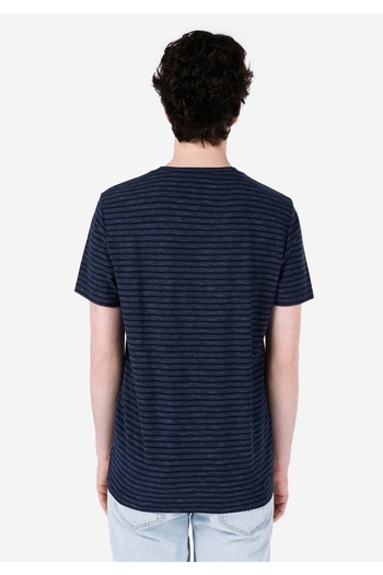 Colin's Regular Fit Round Neck Striped Men's Navy Blue Short Sleeve Pocketless T-Shirt