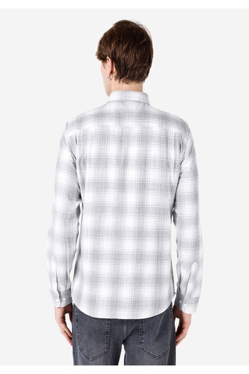 Colin's Slim Fit Shirt Neck Checked Men's Gray Long Sleeve Shirt