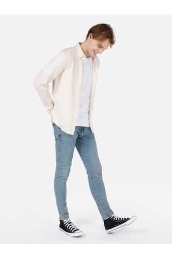 Colin's Slim Fit πουκάμισο με λαιμόκοψη μασίφ ανδρικό μπεζ μακρυμάνικο πουκάμισο