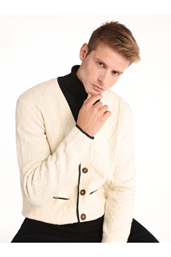 Colin's Regular Fit Erkek Beyaz Hırka