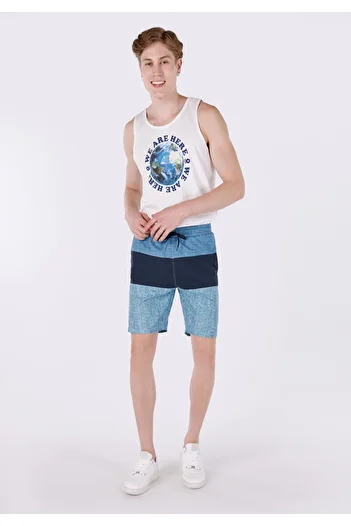 Colin's Ανδρικό μπλε σορτς μαγιό Slim Fit - Με στάμπα στη μέση