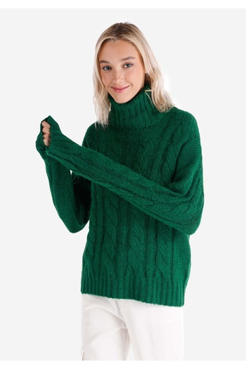 Colin's Regular Fit Turtle Neck Plain Women's Green Sweater