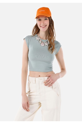 Colin's Slim Fit Round Neck Knitted Plain Women's Green Short Sleeve T-Shirt