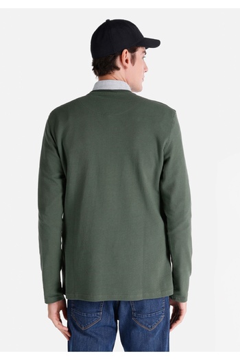 Colin's Regular Fit Round Neck Jacquard Men's Green Long Sleeve T-Shirt