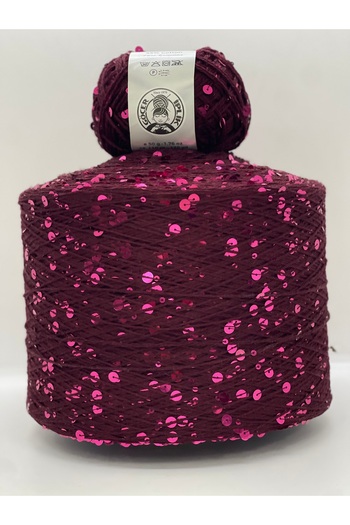 göçer Bag Yarn / Knitting Yarn 100% Cotton Color Burgundy 3+6 Cherry Large Sequins Visual 50 Gr
